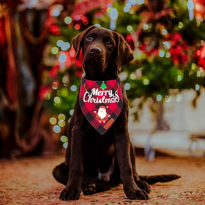 2 Pack Dog Bandana Christmas Classic Plaid Pet Scarf Triangle Bibs Kerchief Merry Christmas Santa Snowman Bandana for Medium Large Dogs Pets (Large)