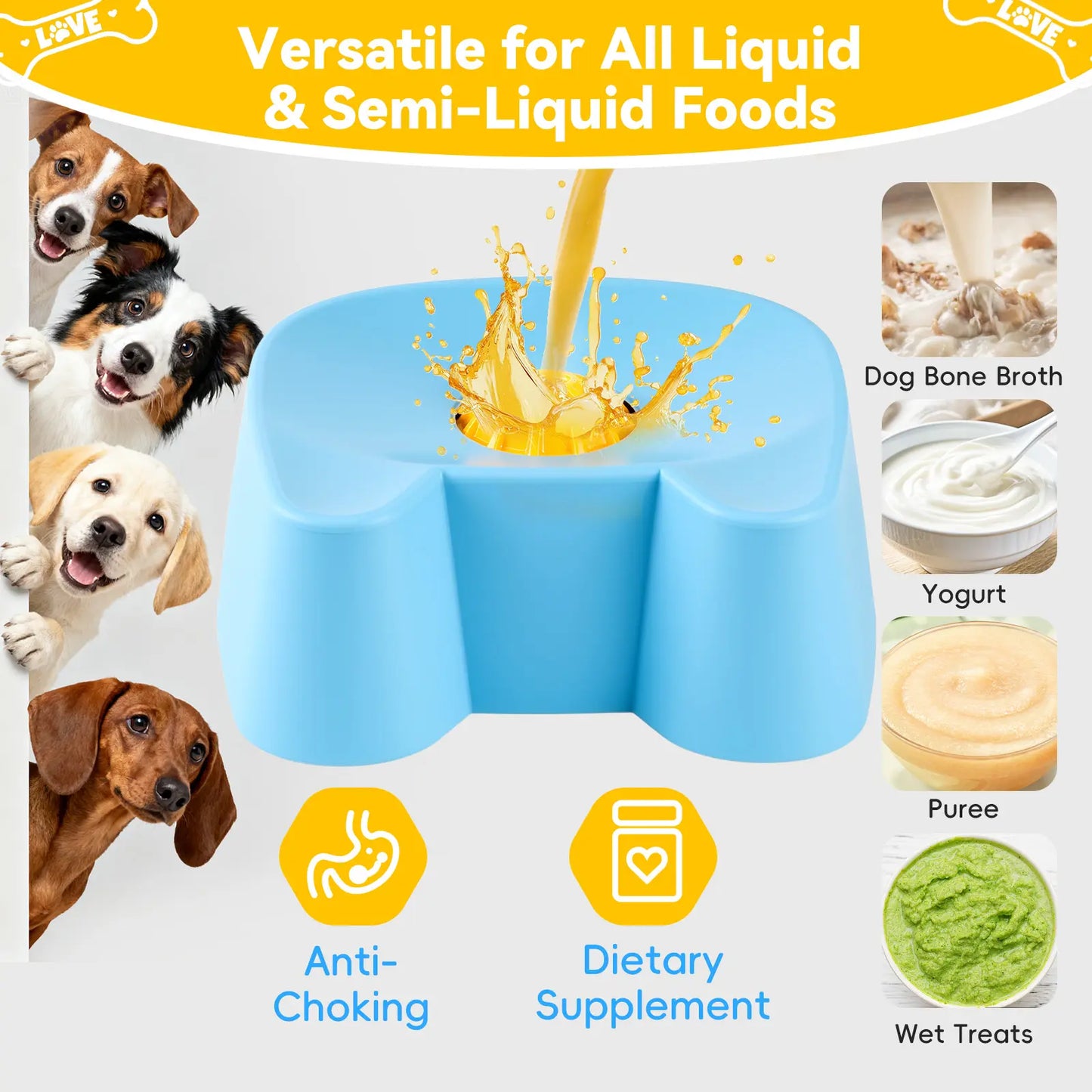 Silicone Slow Feeder Bowls for Dogs - Non-Skid Ball-In Lick Design, 3/4 Cup Capacity Wet Food Feeder, Anxiety Relief Bowl/Dish for Bone Broth & Yogurt, Interactive for Small-Large Dogs (Blue) - Mid Year Sale Tiktok Shop Midyeardeals